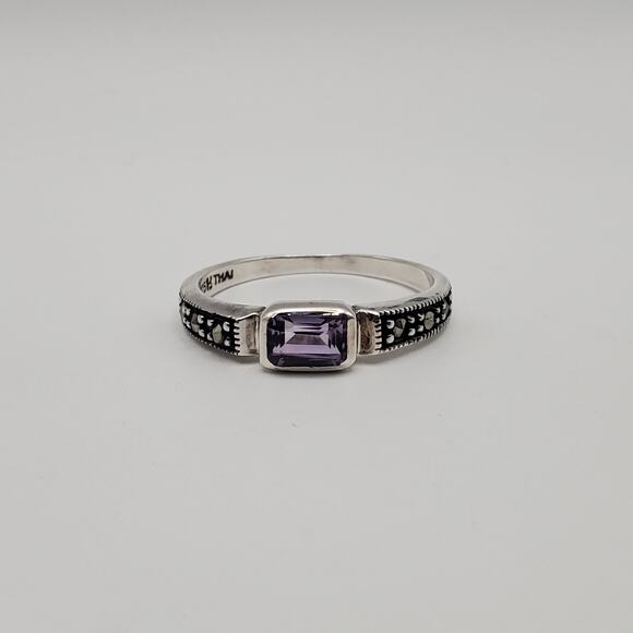 Sterling Silver 925 Marcasite & Gemstone Stack Rings (Set of 3) Size 10 - Picture 4 of 9